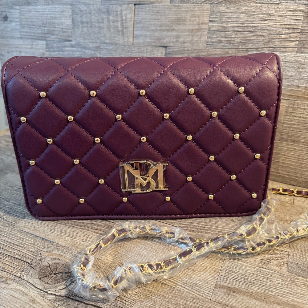 NWT Badgley Mischka Quilted Crossbody purse in Plum with Gold Accents.